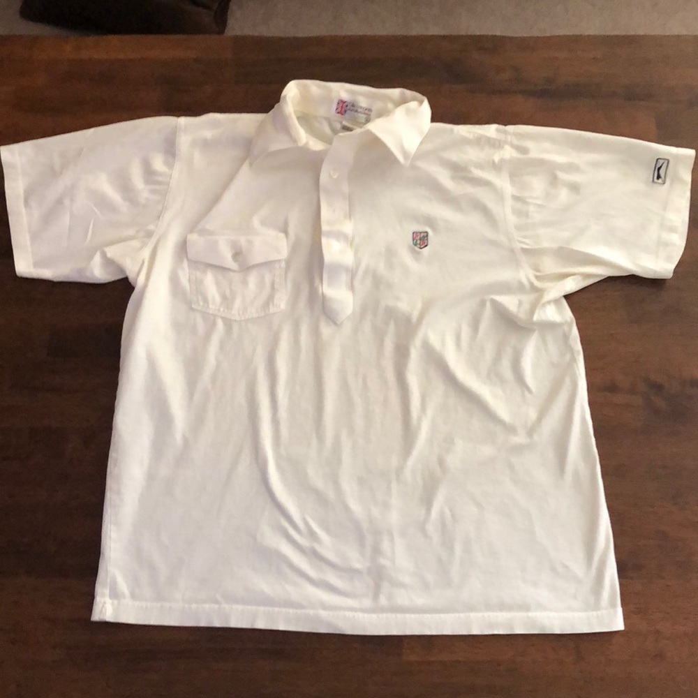 Vintage Slazenger Polo Shirt Men L Large Cotton Golf Club R R Flag Crest White